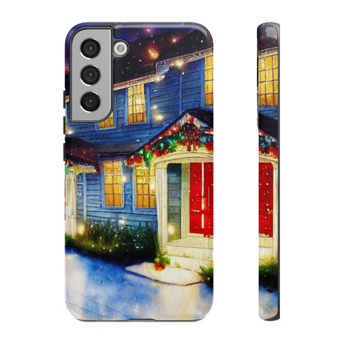 Festive Christmas Decorations on a Row of Townhomes - Impact Resistant Phone Case Samsung Galaxy S22 Plus Glossy
